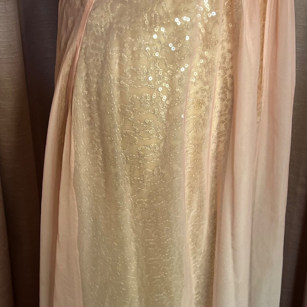 Jump Apparel 9/10 Formal Gold Sequin Pink Ombre Baby Doll Maxi Dress Homecoming - Picture 15 of 16